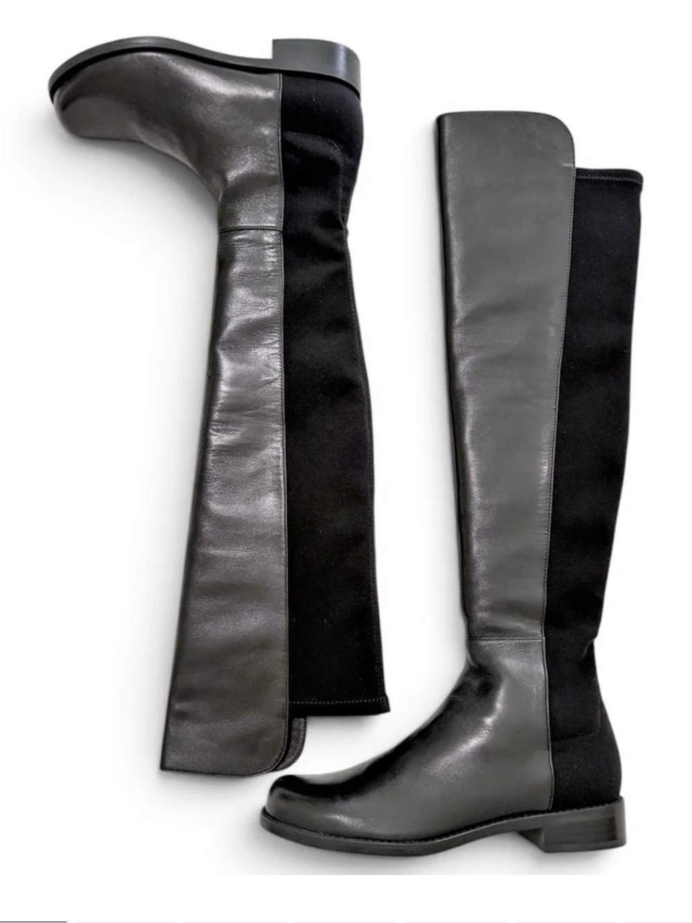 Stuart Weitzman Black Leather & Stretch Over-the-Knee Boots. 5050 Best Seller